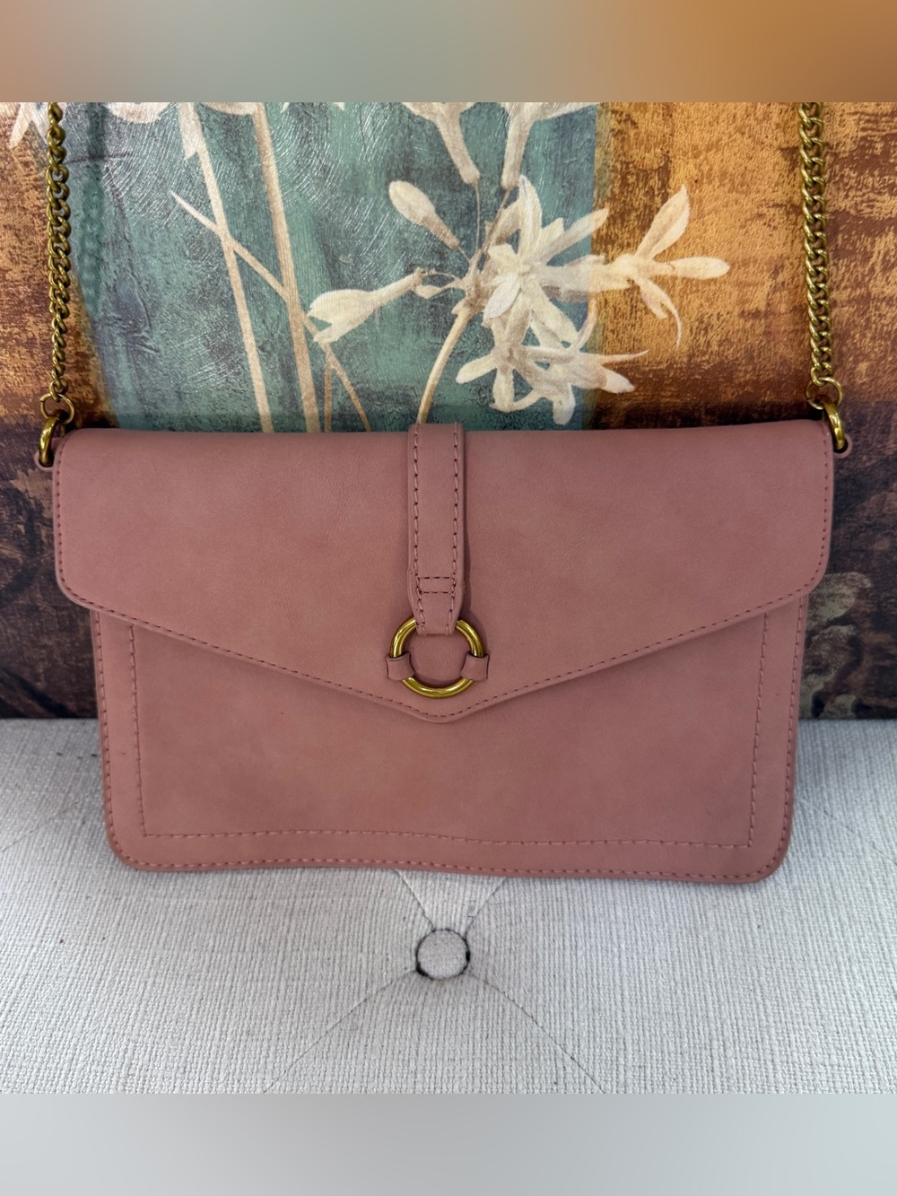 Women's Dusty Rose Crossbody Bag with Gold Ring Accent NWOT